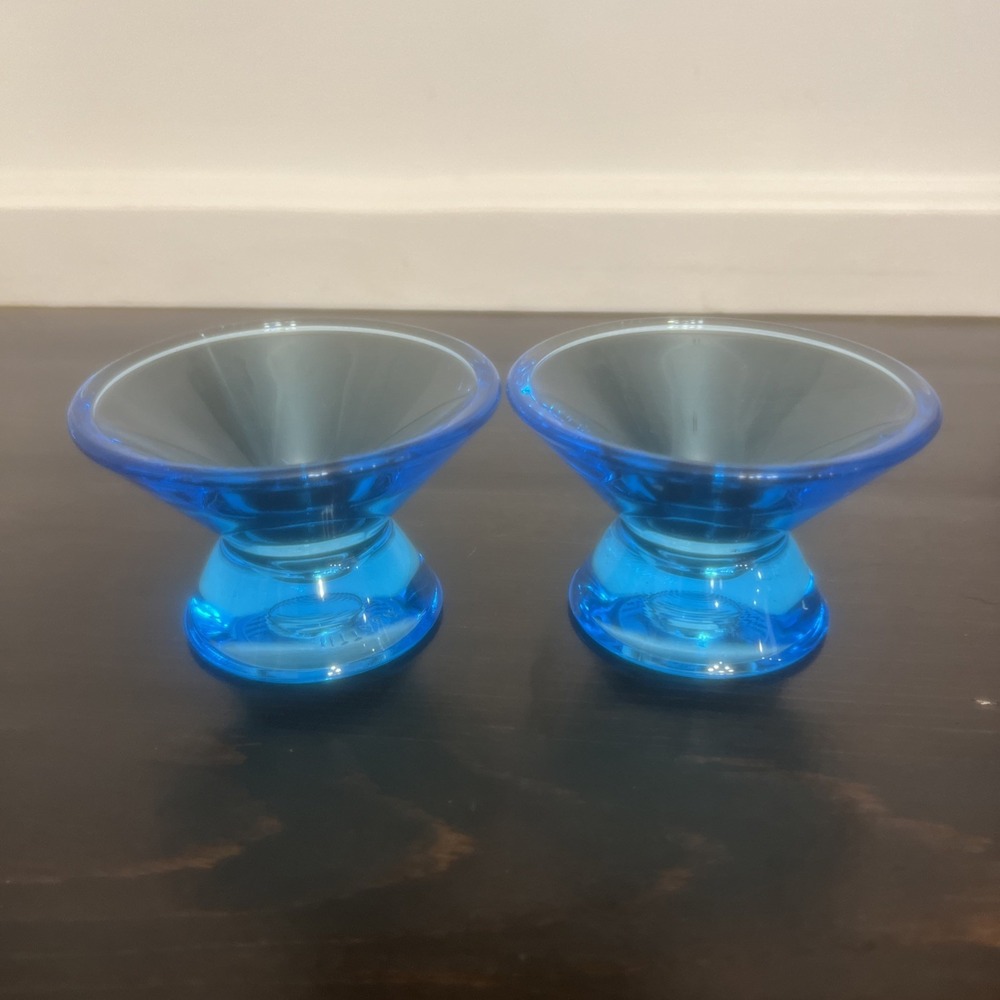 Iittala Finland Kartio Blue Glass Candle Holders Vintage MCM Set Kaj Franck EUC
